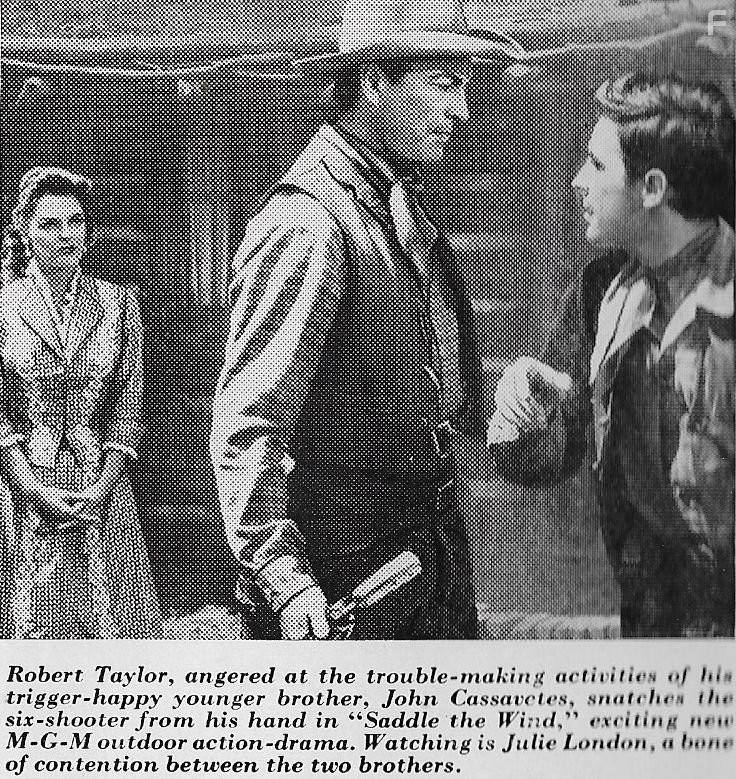 John Cassavetes, Robert Taylor, and Julie London in Saddle the Wind (1958)