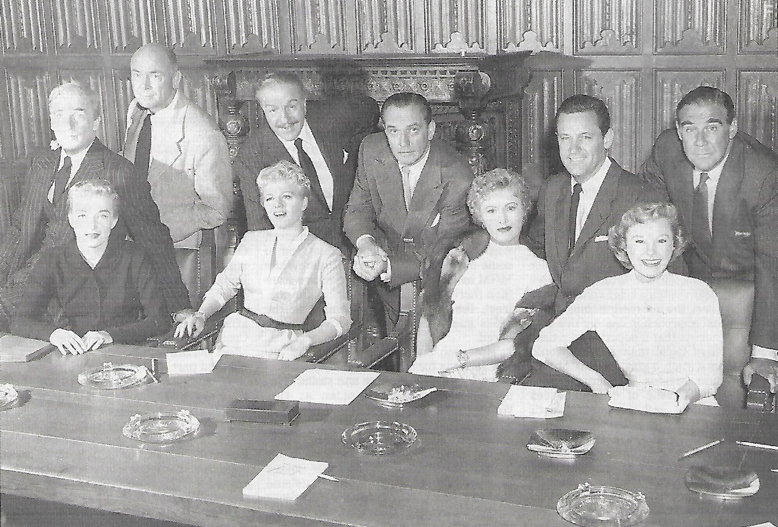 William Holden, June Allyson, Nina Foch, Barbara Stanwyck, Shelley Winters, Paul Douglas, Louis Calhern, Dean Jagger, Fredric March, and Walter Pidgeon in Номер для директоров (1954)