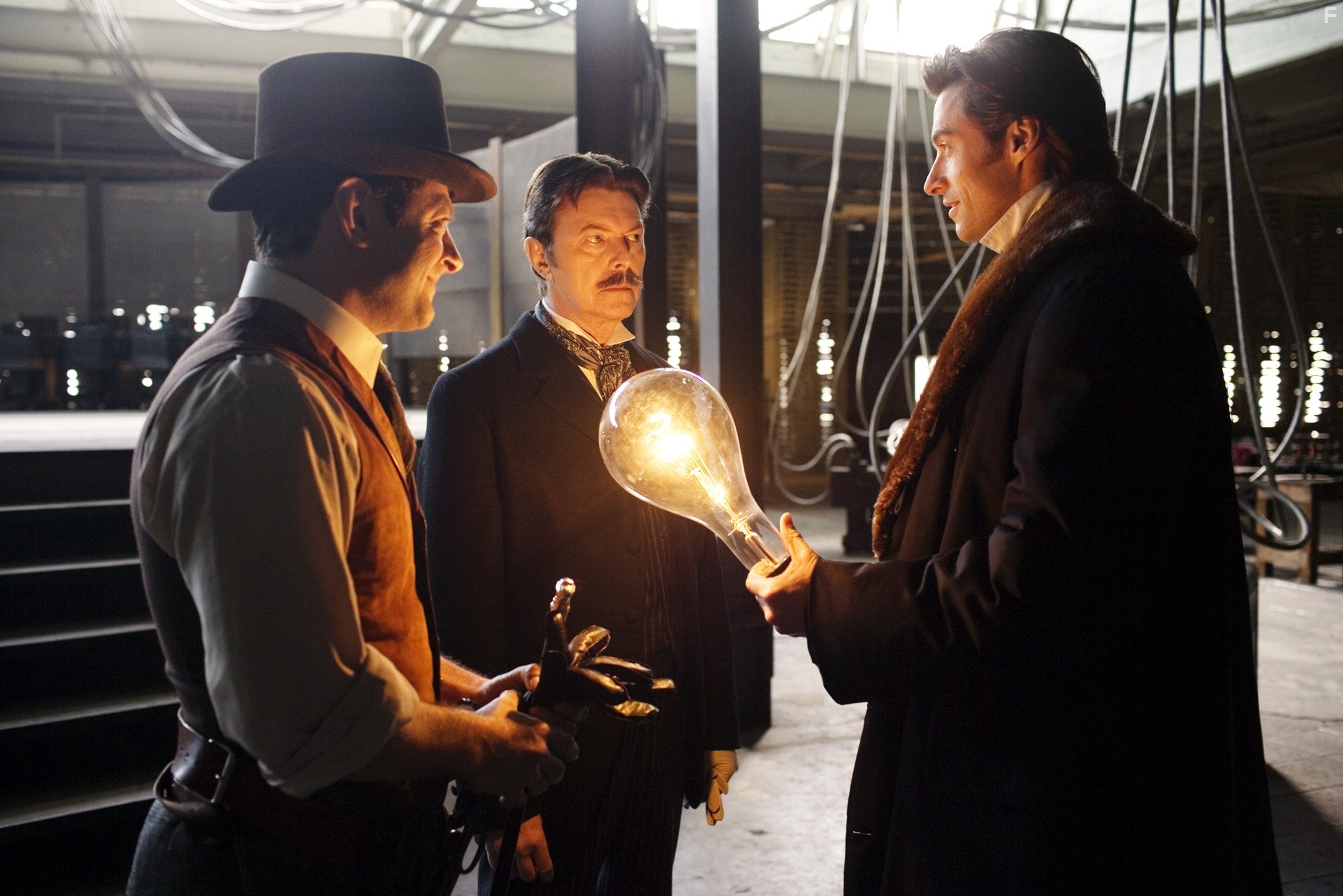 David Bowie, Hugh Jackman, and Andy Serkis in Престиж (2006)