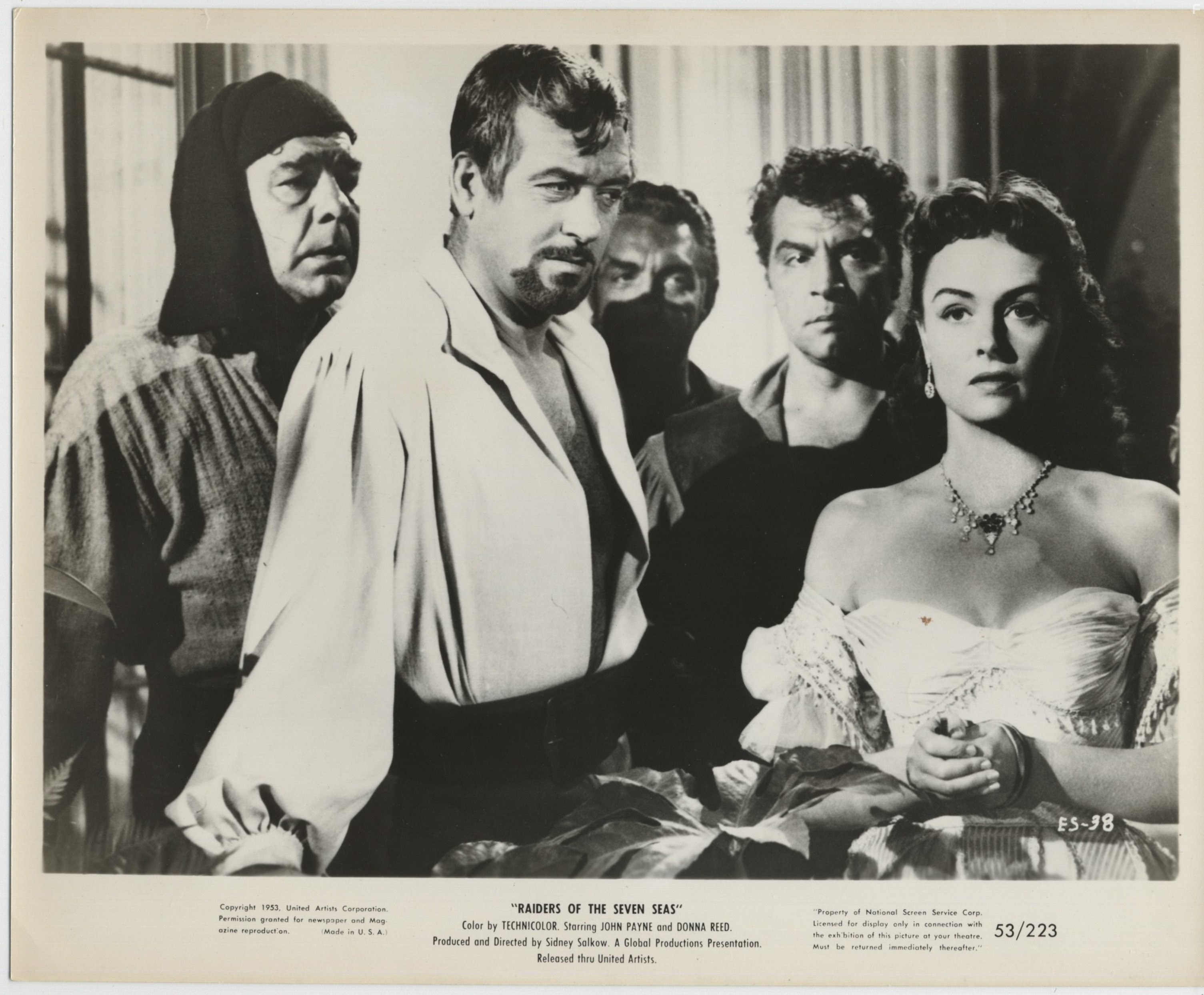 Lon Chaney Jr., Donna Reed, Anthony Caruso, and John Payne in Raiders of the Seven Seas (1953)