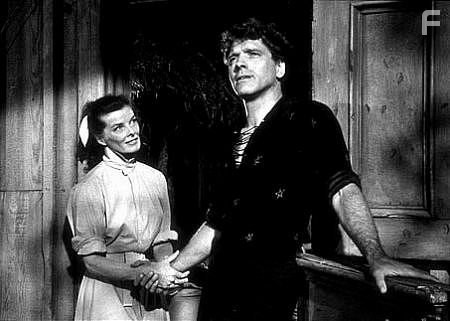 8293-5 Katharine Hepburn and Burt Lancaster in "The Rainmaker" 1956 Paramount