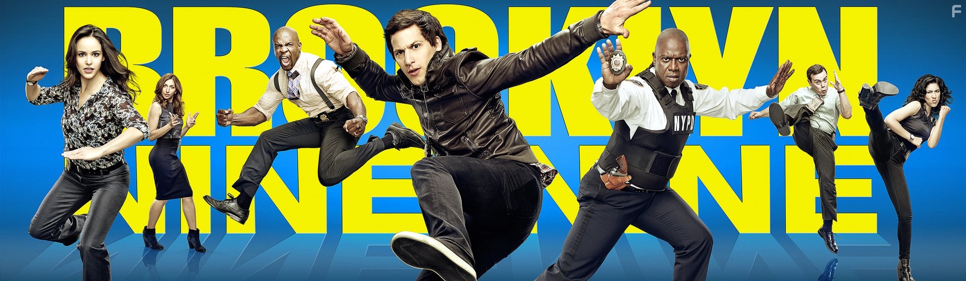 Andre Braugher, Terry Crews, Melissa Fumero, Joe Lo Truglio, Andy Samberg, Chelsea Peretti, and Stephanie Beatriz in Бруклин 9-9 (2013)