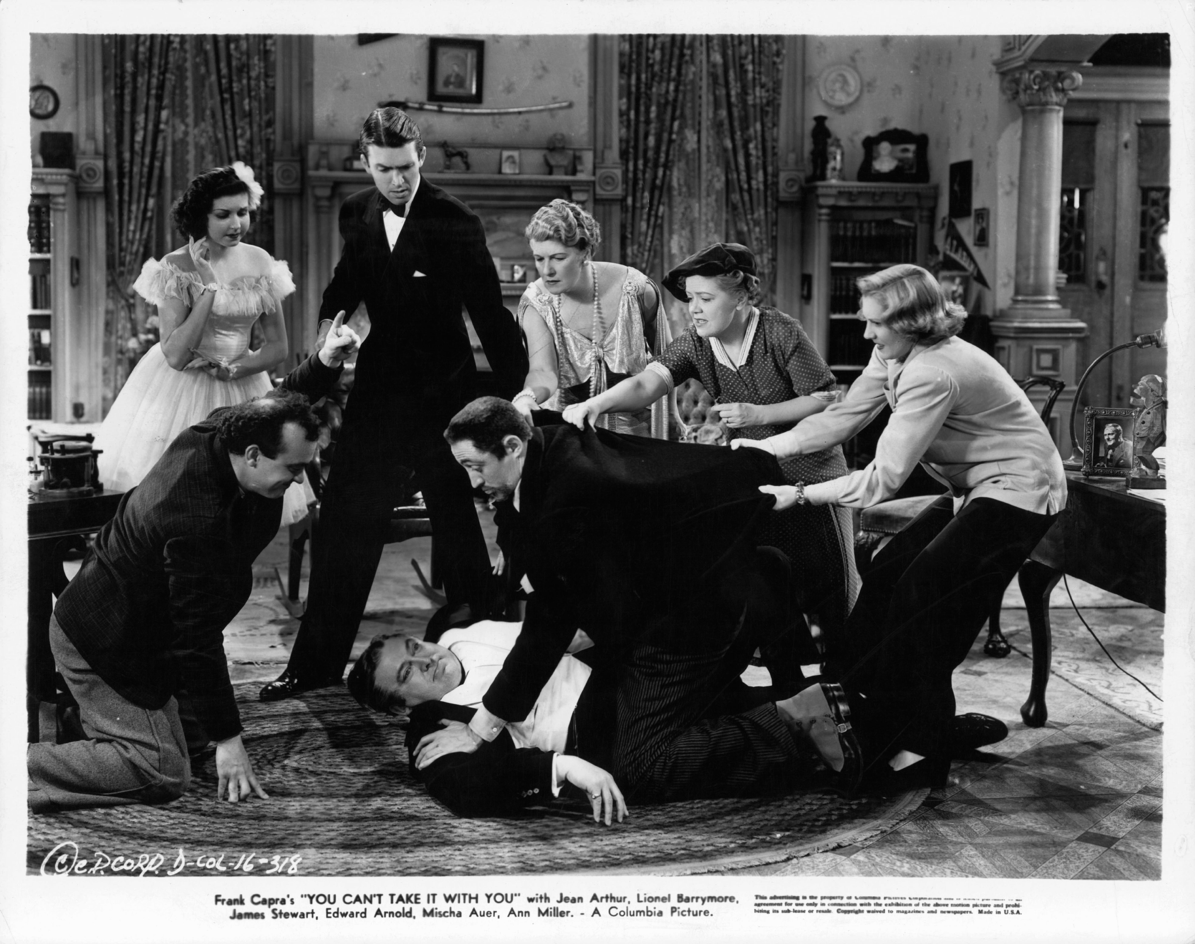 James Stewart, Jean Arthur, Spring Byington, Edward Arnold, Mischa Auer, Mary Forbes, Ann Miller, and Dub Taylor in С собой не унесешь (1938)