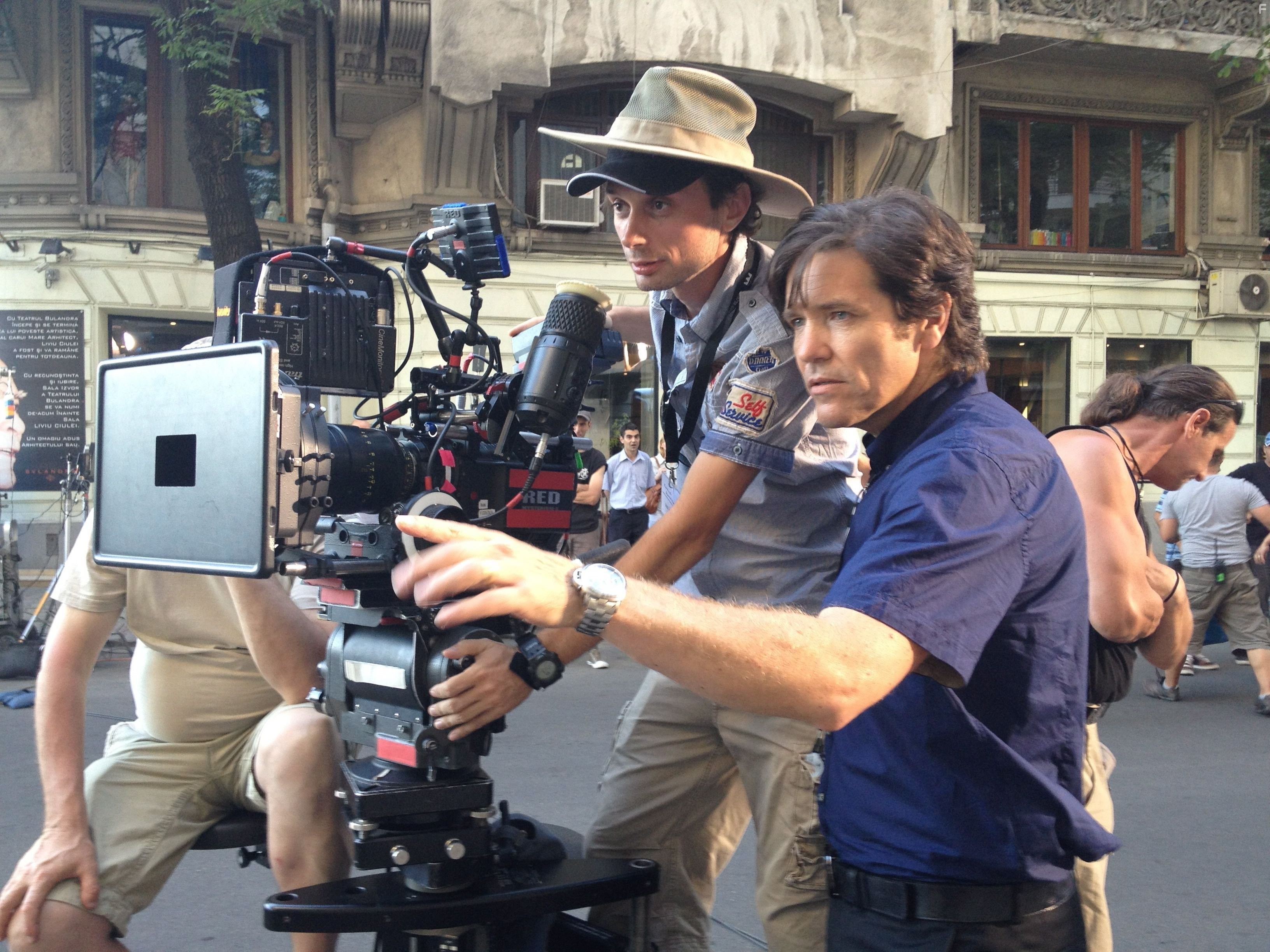 Michael Damian directing on location in Bucharest with cameraman Lulu de Hillerin