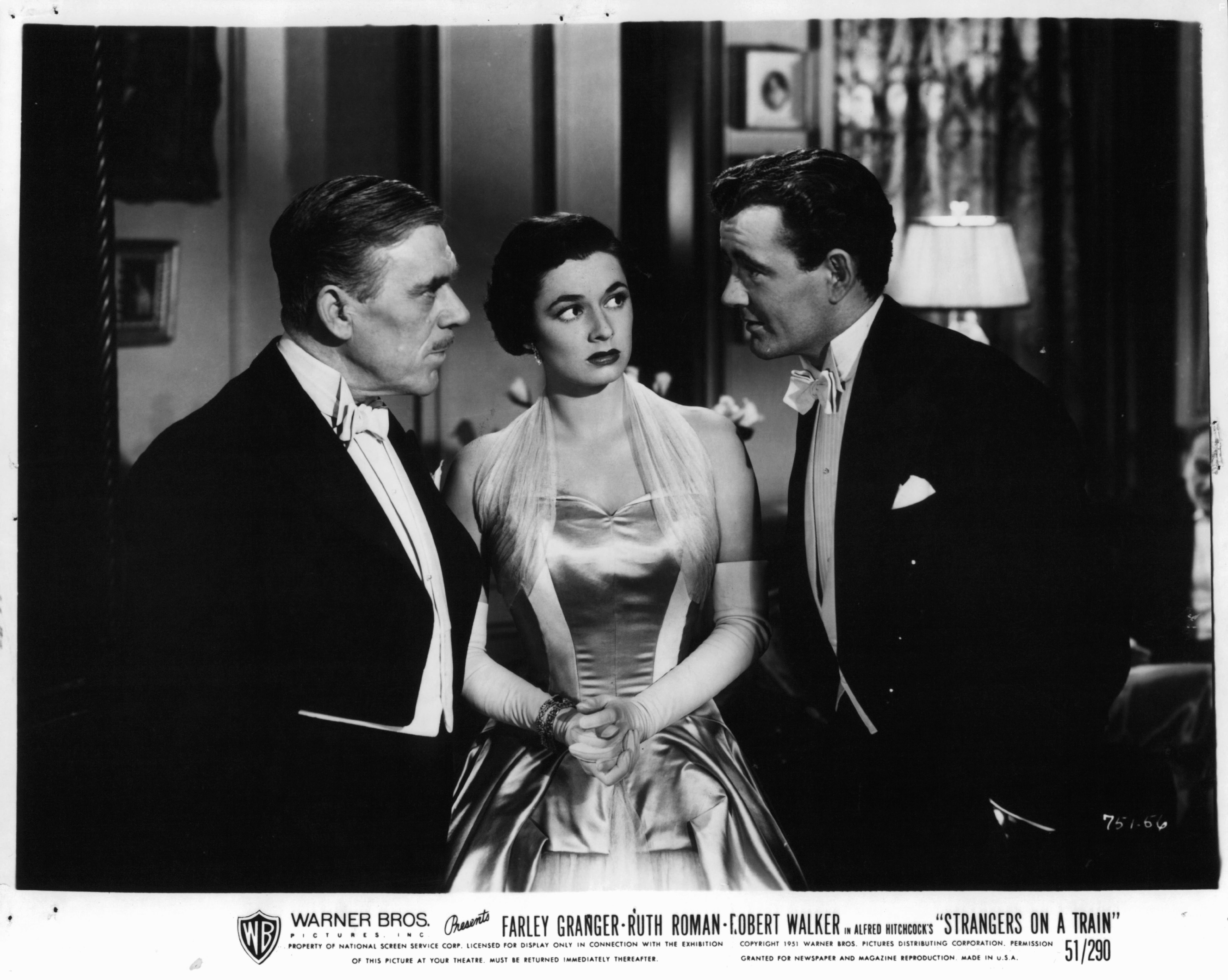 Leo G. Carroll, Ruth Roman, and Robert Walker in Незнакомцы в поезде (1951)