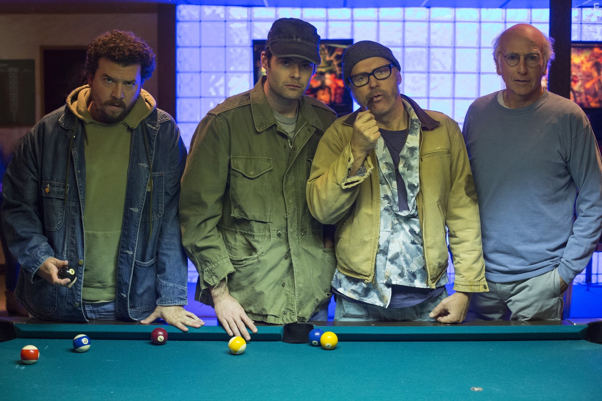 Michael Keaton, Larry David, Bill Hader, and Danny McBride in Завершить историю (2013)