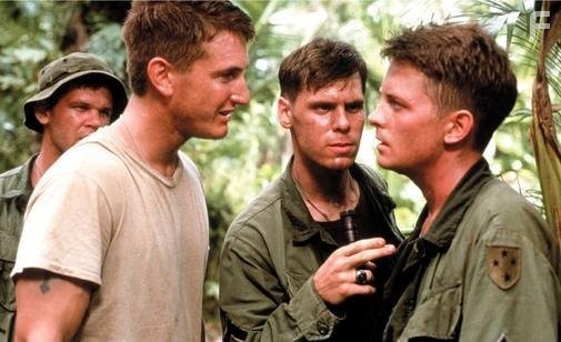 Michael J. Fox, Sean Penn, John C. Reilly, and Don Harvey in Вoенные потери (1989)
