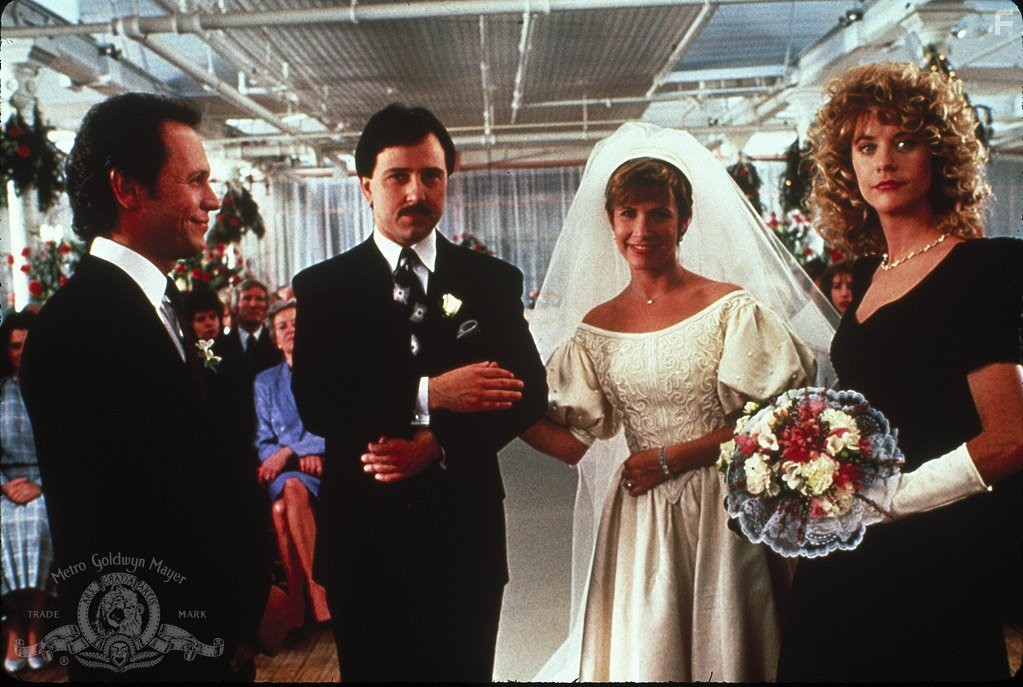 Meg Ryan, Billy Crystal, Carrie Fisher, and Bruno Kirby in Когда Гарри встретил Салли (1989)
