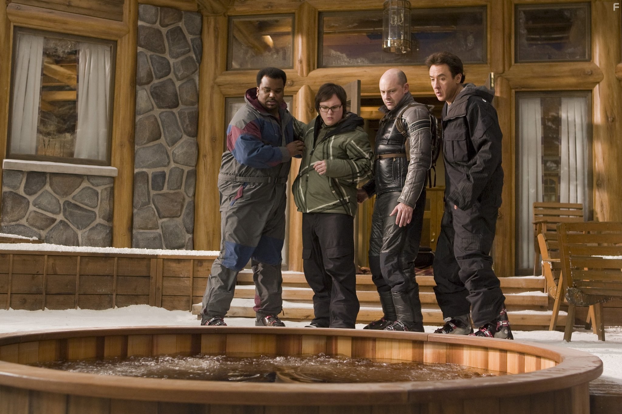 John Cusack, Clark Duke, Craig Robinson, and Rob Corddry in Машина времени в джакузи (2010)