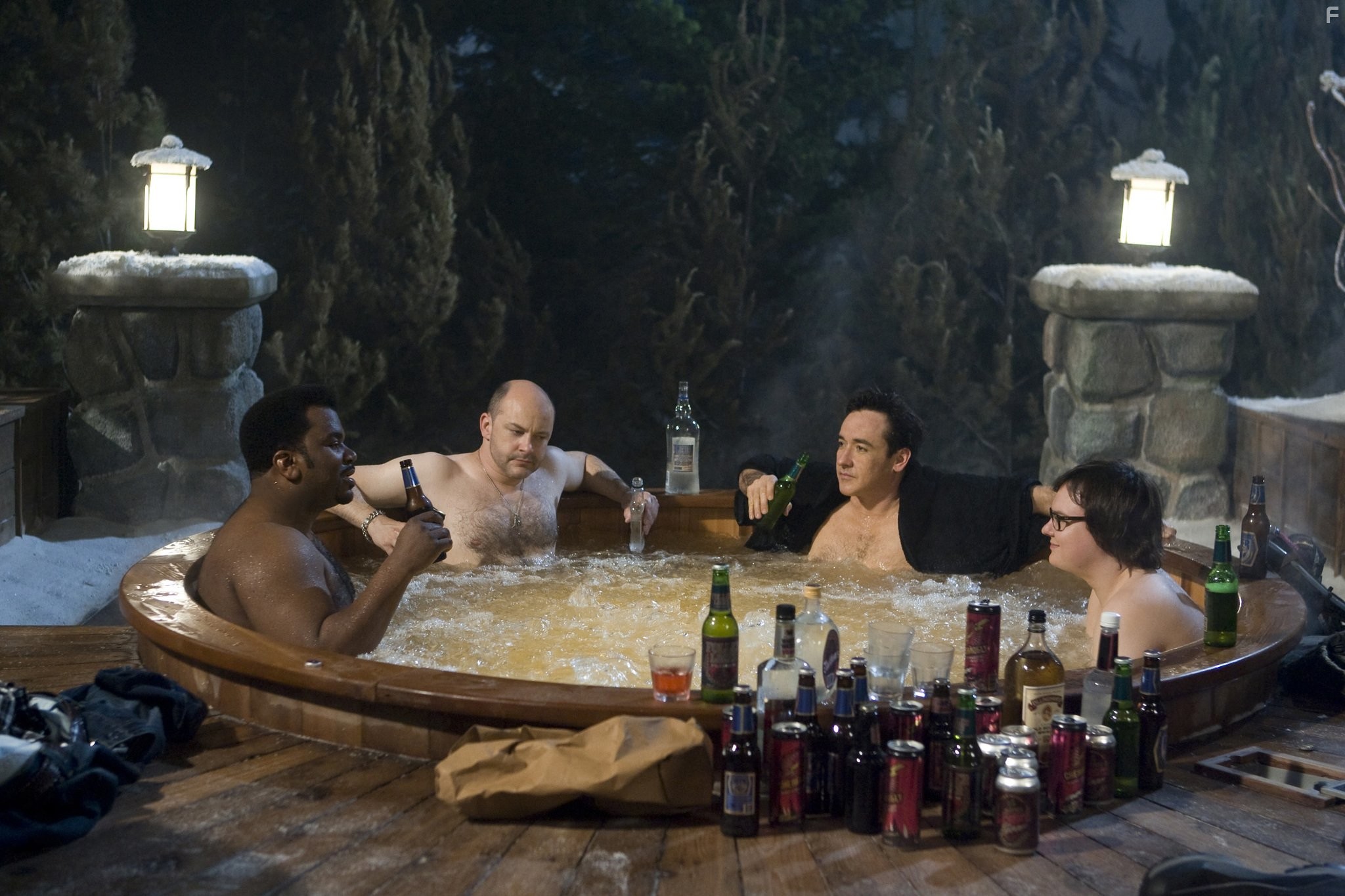 John Cusack, Clark Duke, Craig Robinson, and Rob Corddry in Машина времени в джакузи (2010)