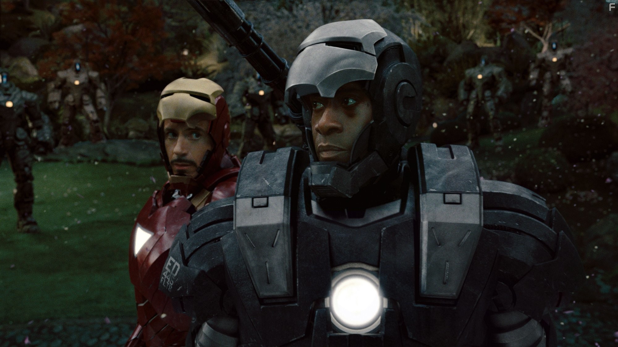 Don Cheadle and Robert Downey Jr. in Железный человек 2 (2010)