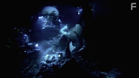 Deep Rover submersible (left), MIR submersibles (above center and above right), ROV Bot 1 ("Jake," center below)