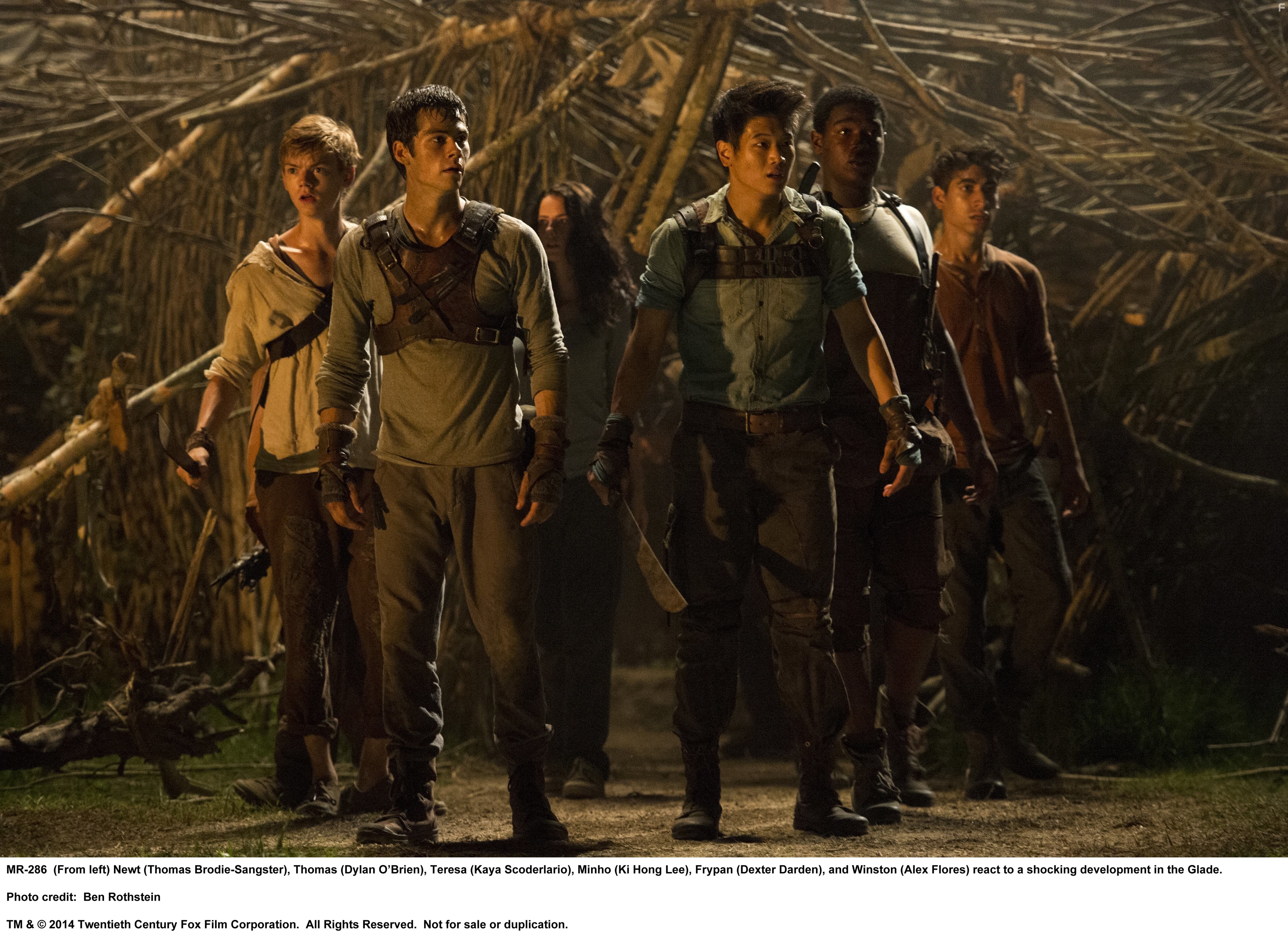 Thomas Brodie-Sangster, Dexter Darden, Dylan O'Brien, and Ki Hong Lee in Бегущий в лабиринте (2014)
