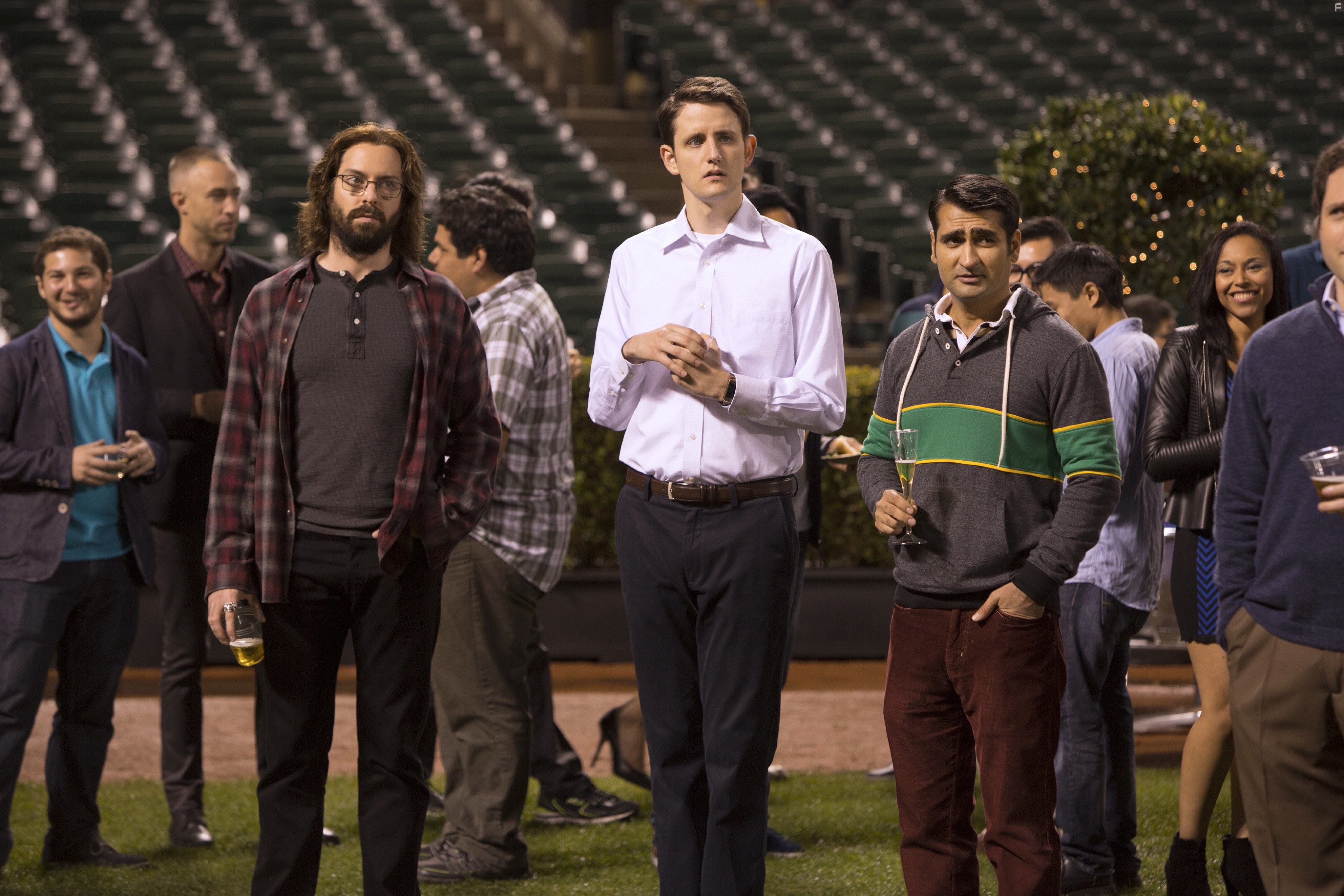 Martin Starr, Zach Woods, and Kumail Nanjiani in Кремниевая долина (2014)