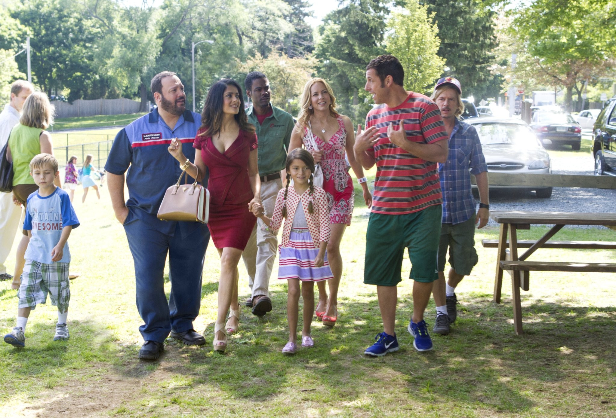 Salma Hayek, Adam Sandler, Chris Rock, Maria Bello, David Spade, Kevin James, and Alexys Nycole Sanchez in Одноклассники 2 (2013)
