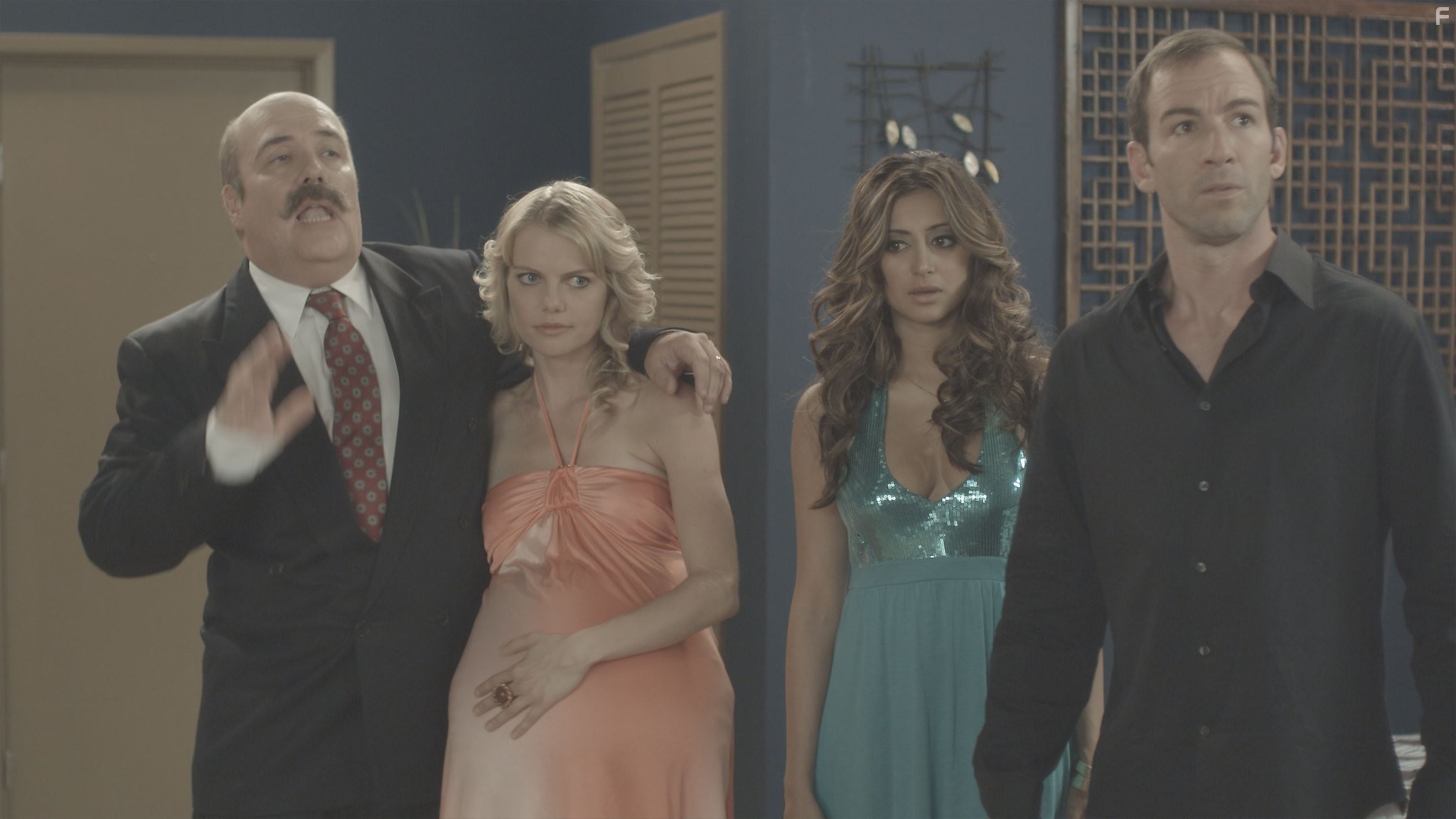 Bryan Callen, Mircea Monroe, and Noureen DeWulf in 41-летний девственник, который... (2010)