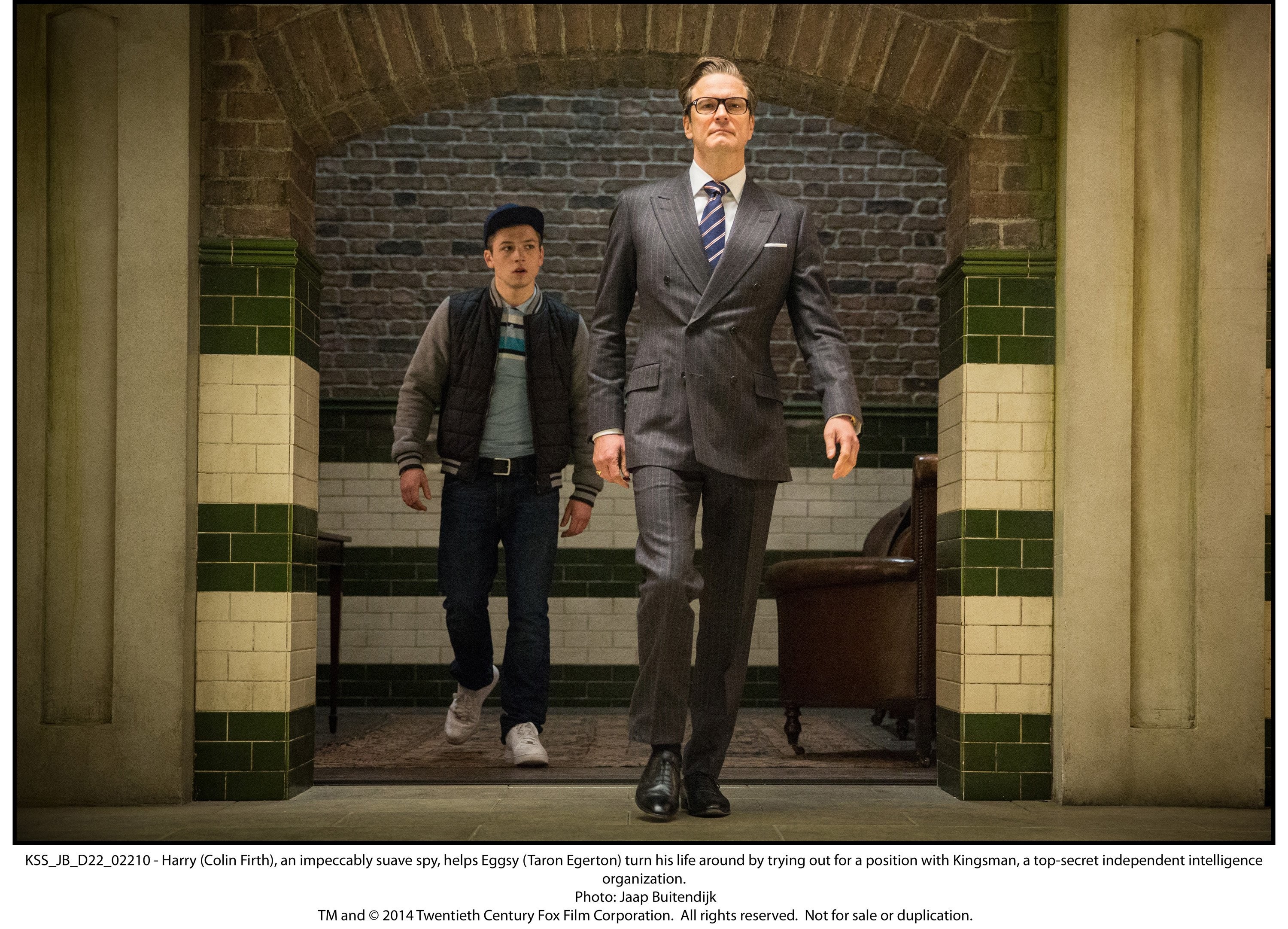 Colin Firth and Taron Egerton in Kingsman: Секретная служба (2014)