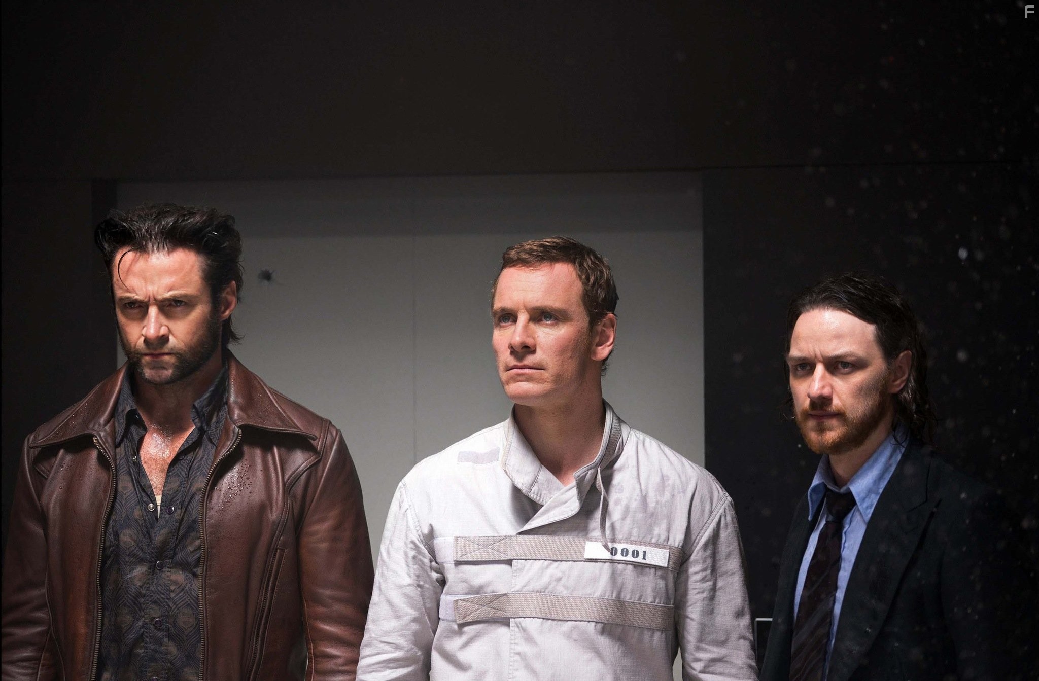 Hugh Jackman, James McAvoy, and Michael Fassbender in Люди Икс: Дни минувшего будущего (2014)