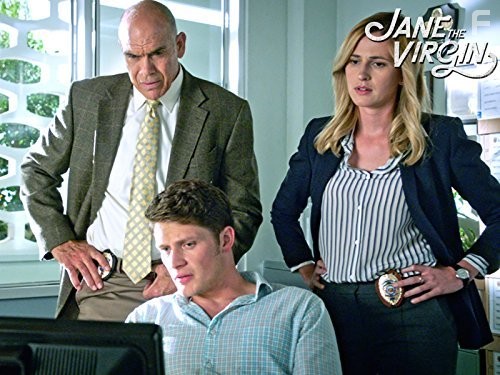 Greg Collins, Brett Dier, and Megan Ketch in Девственница Джейн (2014)