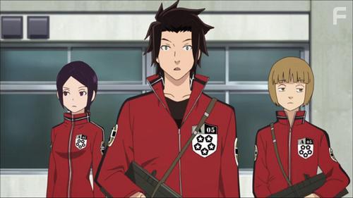 Yta Kasuya, Nobuhiko Okamoto, and Kana Hanazawa in World Trigger (2014)