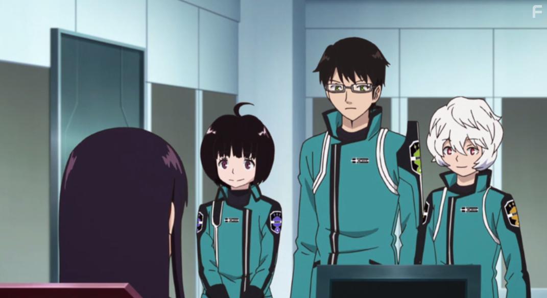 Yki Kaji, Eri Nakao, Nao Tamura, and Tomo Muranaka in World Trigger (2014)