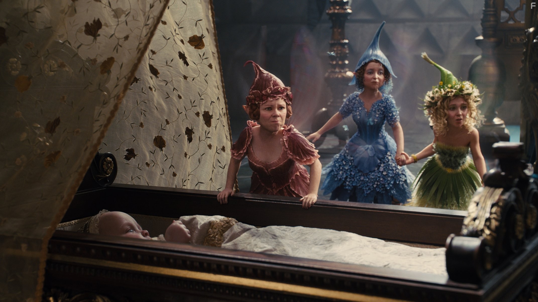 Imelda Staunton, Lesley Manville, and Juno Temple in Малефисента (2014)