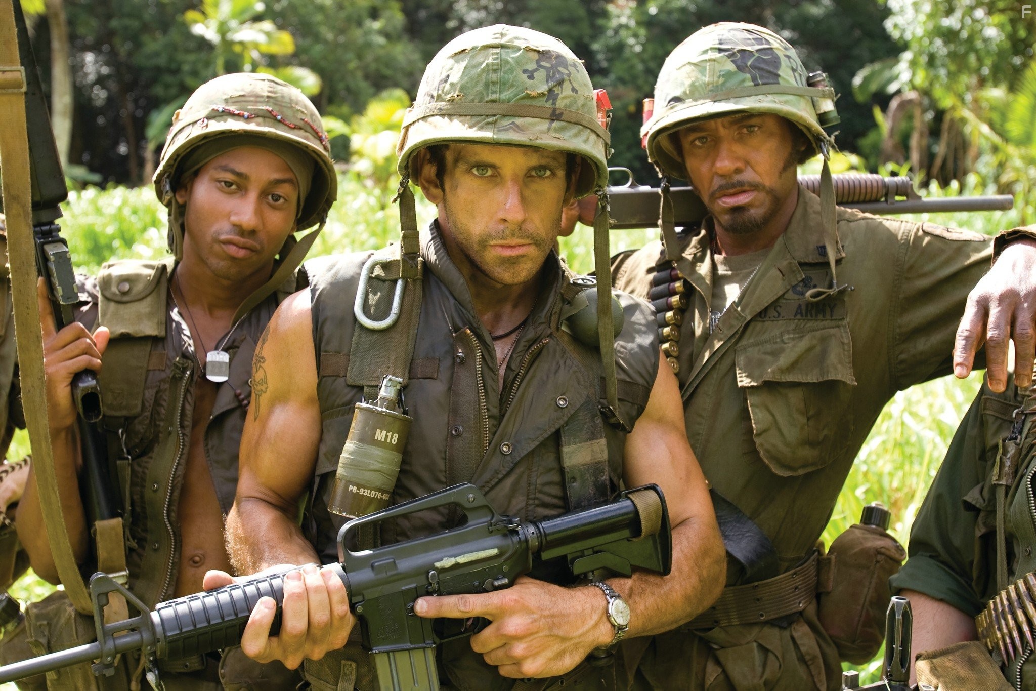 Robert Downey Jr., Ben Stiller, and Brandon T. Jackson in Солдаты неудачи (2008)