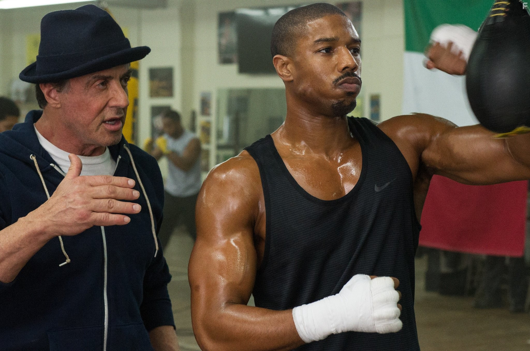Sylvester Stallone and Michael B. Jordan in Крид: Наследие Рокки (2015)